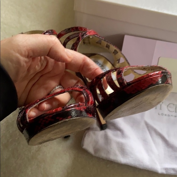 Jimmy Choo “Keenan” strappy red python cage sandal - Picture 13 of 15